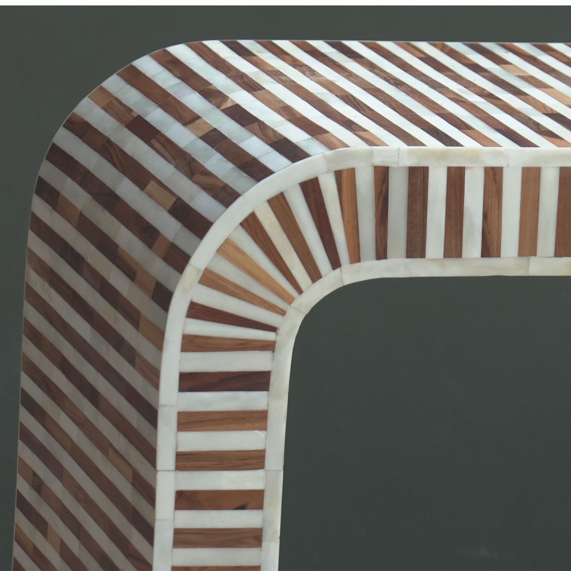 Handmade Bone Inlay Waterfall Console Table – Brown Stripe Design