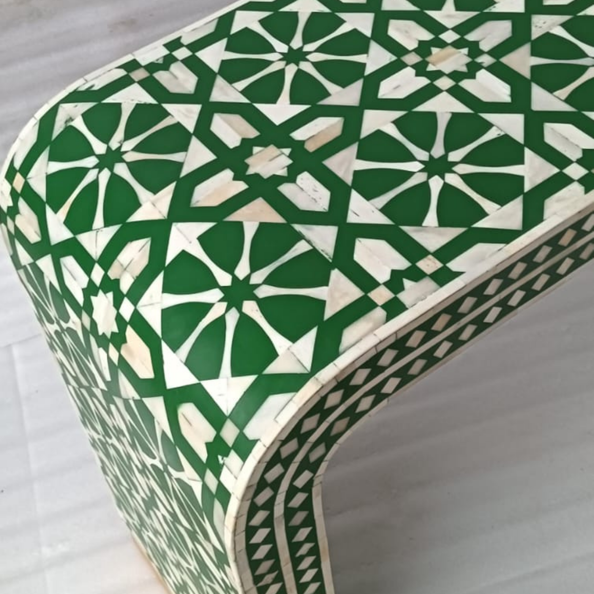 Green Bone Inlay Coffee Table | Handmade Waterfall Coffee Table for Living Room