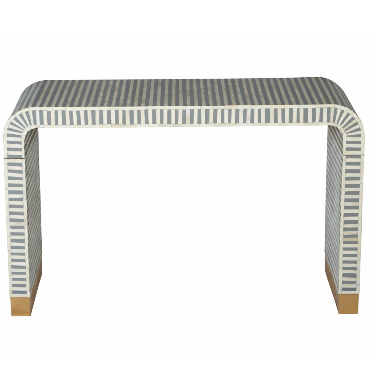 Handmade Grey Stripe Bone Inlay Console Table | Modern Entryway Console