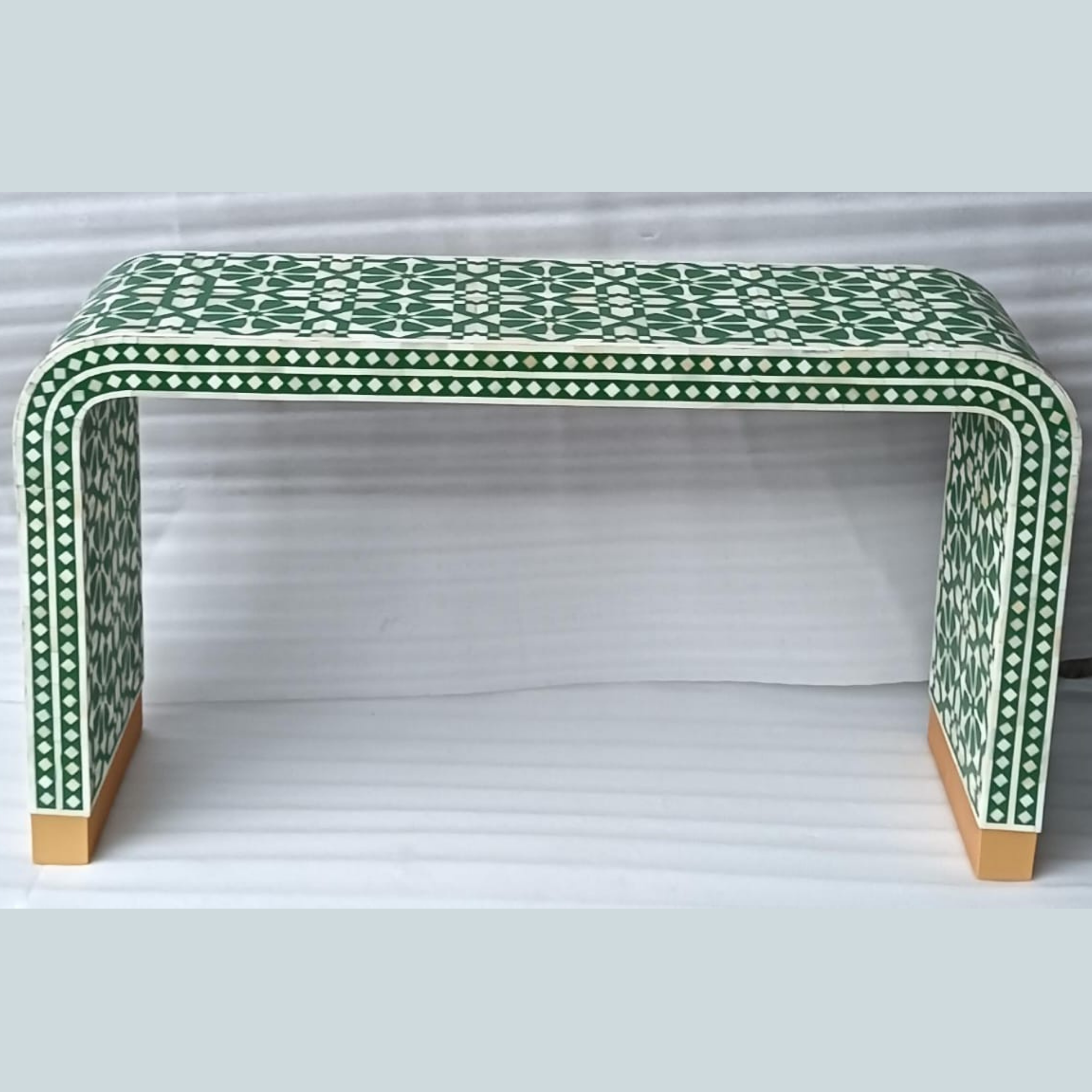 Green Bone Inlay Coffee Table | Handmade Waterfall Coffee Table for Living Room