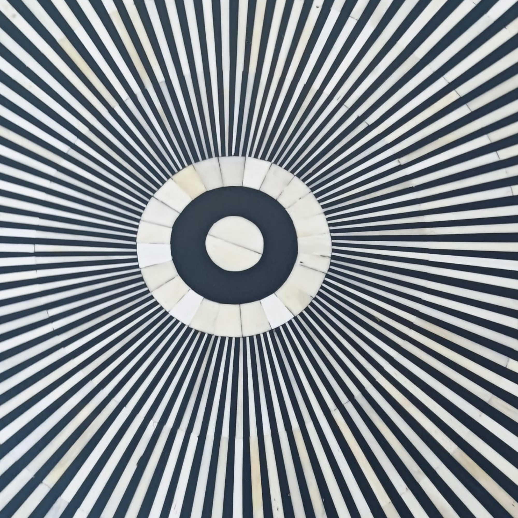 Black & White Striped Bone Inlay Round Coffee Table | Handmade Modern Center Table