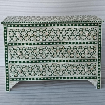Green Geometric Bone Inlay Sideboard Cabinet | Handmade 3 Drawer Storage Sideboard