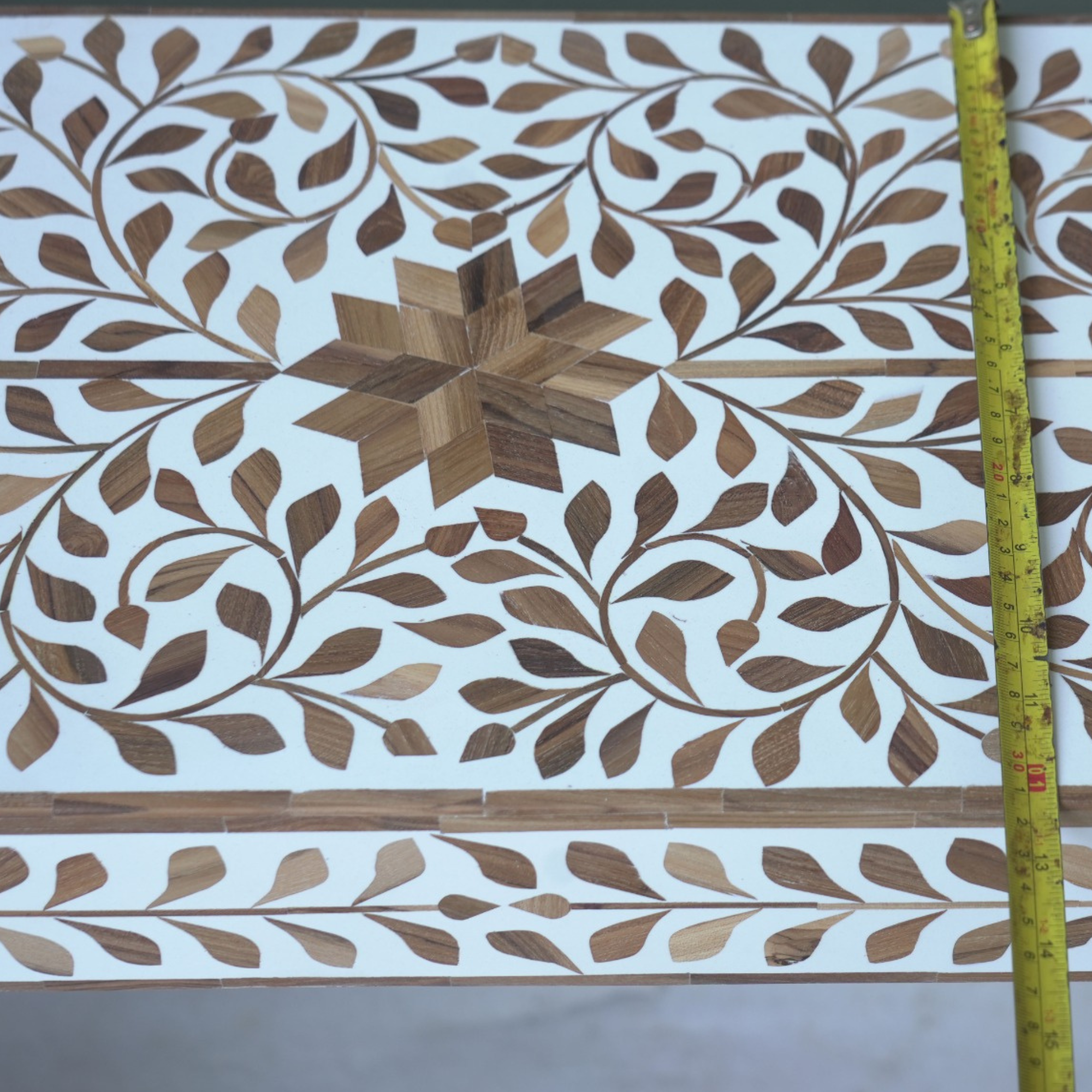 Handmade Bone Inlay Floral Console Table – White Wooden Entryway Table, Luxury Hallway Furniture, Artisan Inlay Table