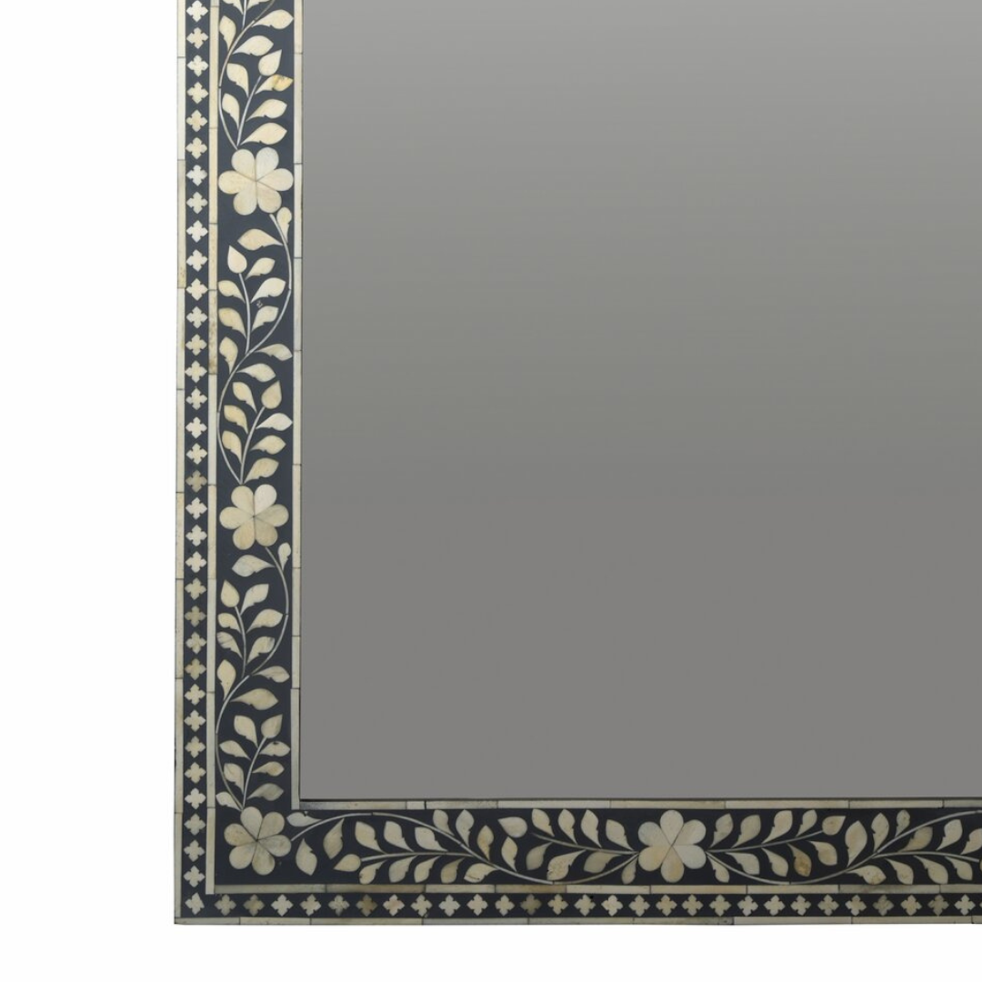 Handmade Bone Inlay Mirror Frame Blue Floral Design Decorative Wall Mirror Luxury Home Decor