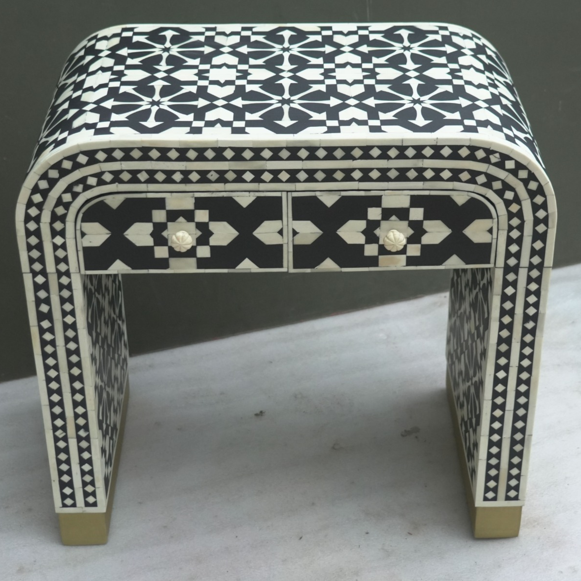 Black  Bone Inlay Console Table | Handmade Waterfall Console Table for Living Room