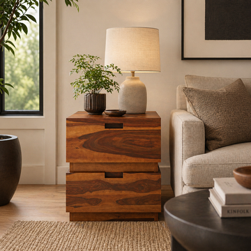 Modern Solid Wood Bedside Table with 2 Drawers | Handmade Wooden Nightstand | Minimalist Bed Side Cabinet | Bedroom Storage Furniture