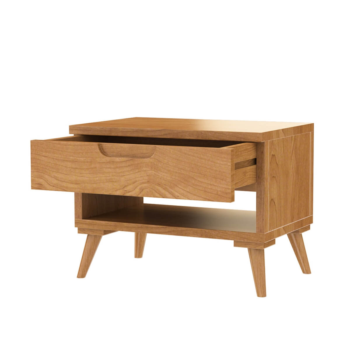 Mid Century Modern Bedside Table | Solid Wood Nightstand with Drawer & Shelf | Minimalist Wooden Side Table