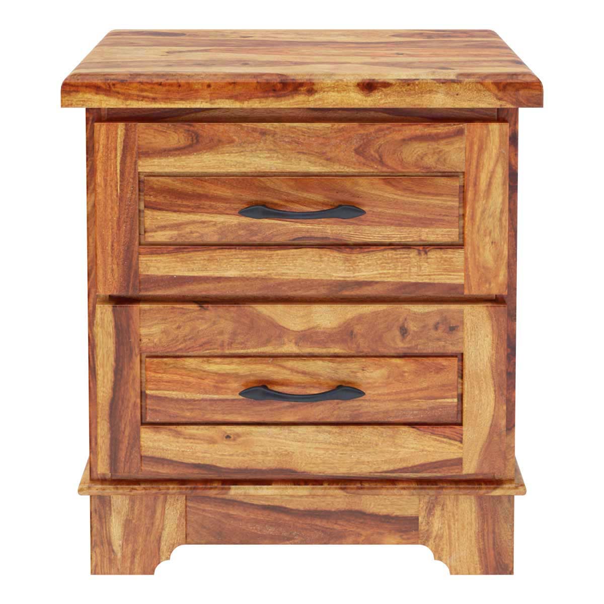 Solid Wood 2 Drawer Nightstand – Handmade Wooden Bedside Table, Rustic Modern Side Cabinet, Natural Wood Bedroom Furniture