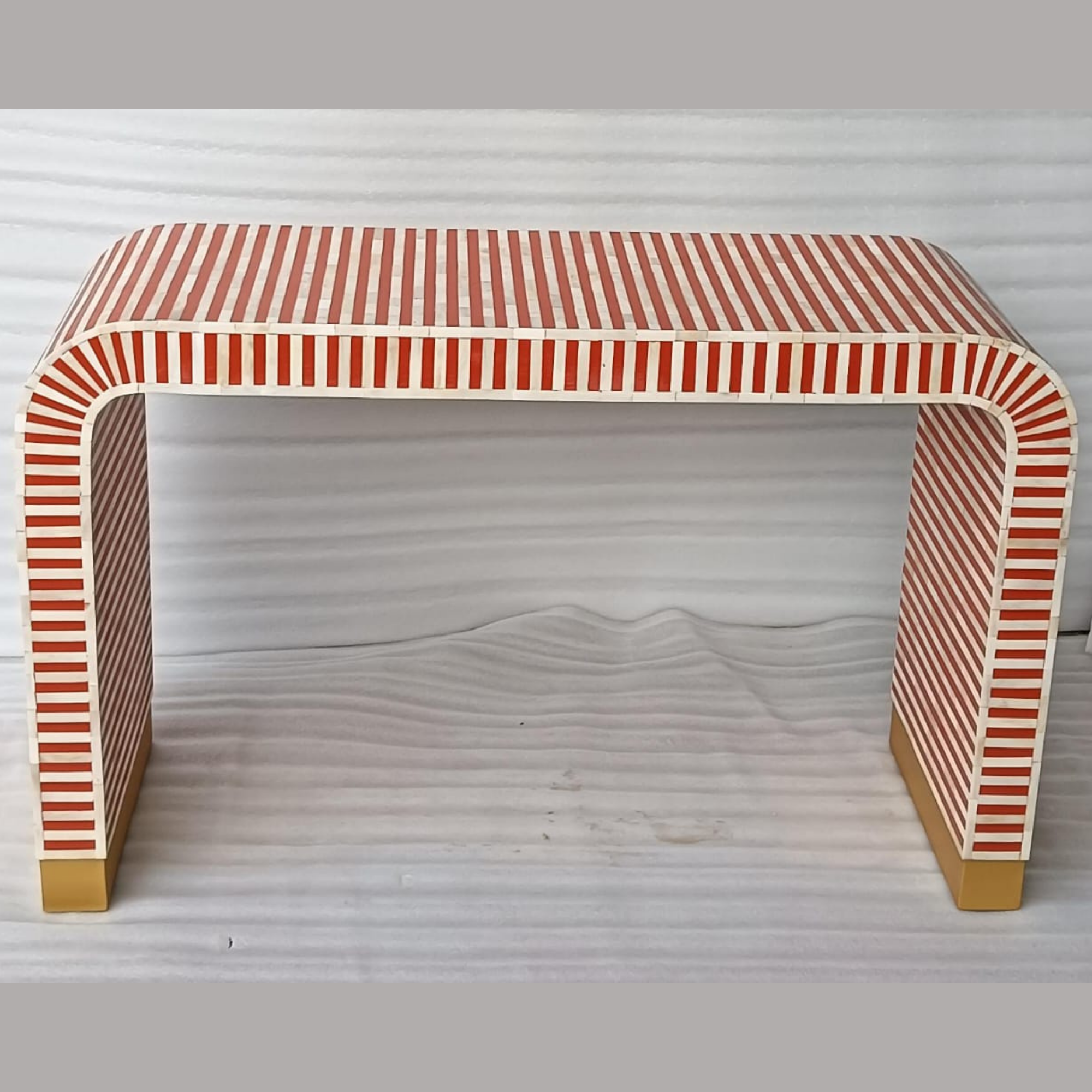 Orange Striped Bone Inlay Waterfall Console Table | Handmade Modern Entryway Console