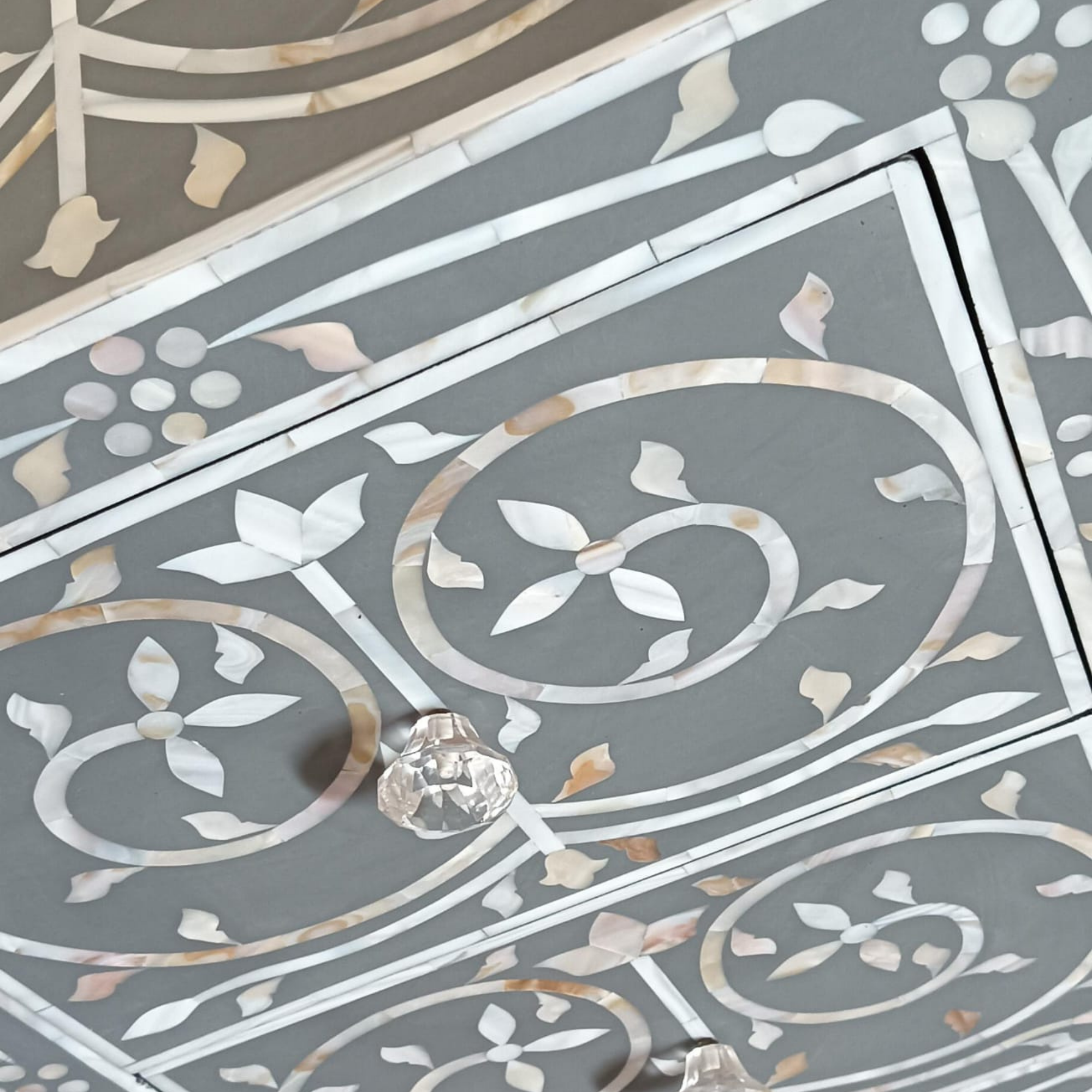 Handmade Black Mother of Pearl Inlay 2 Drawer Bedside Table