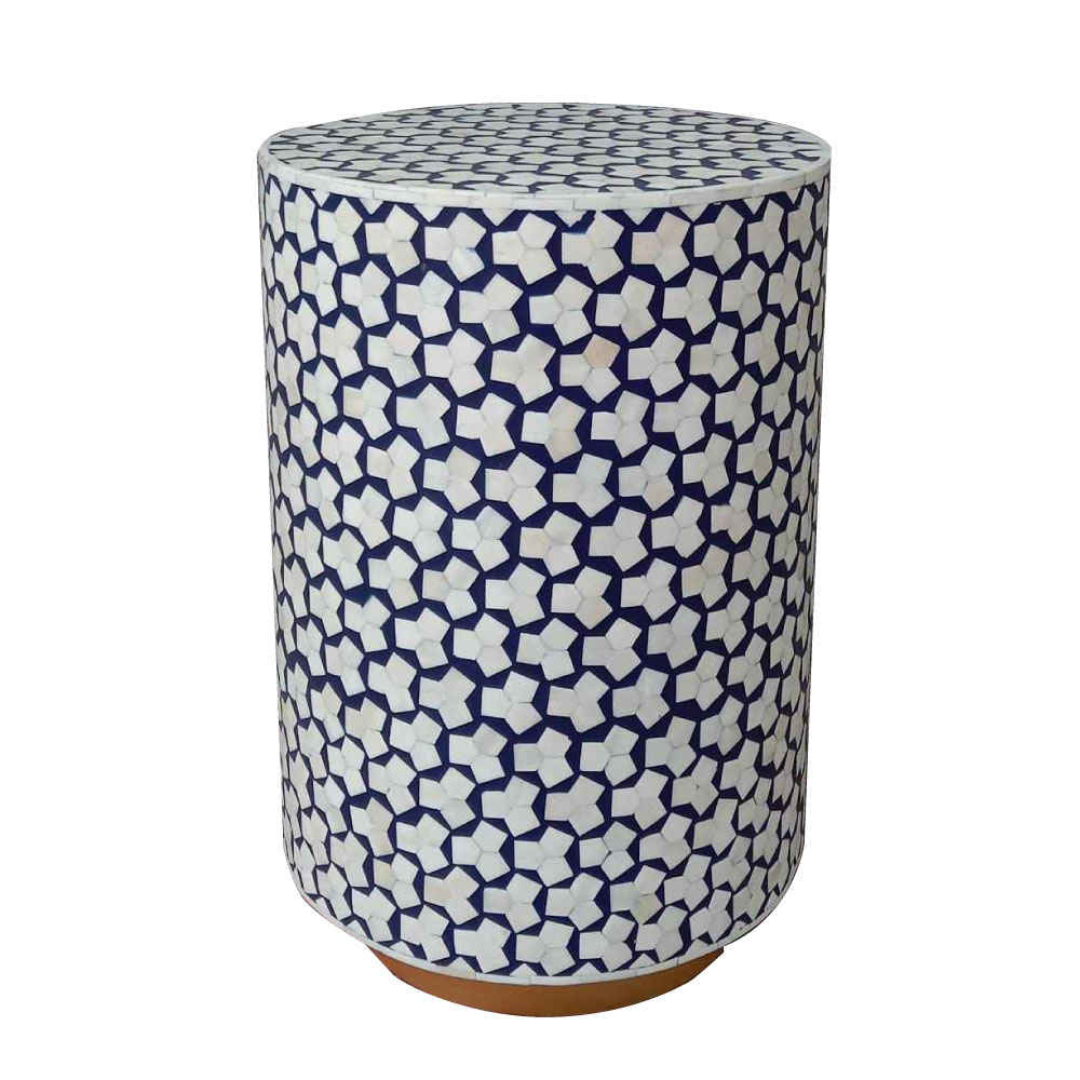 Blue Star Bone Inlay Drum Table Handmade Round Side Table Luxury Stool Moroccan Style Furniture