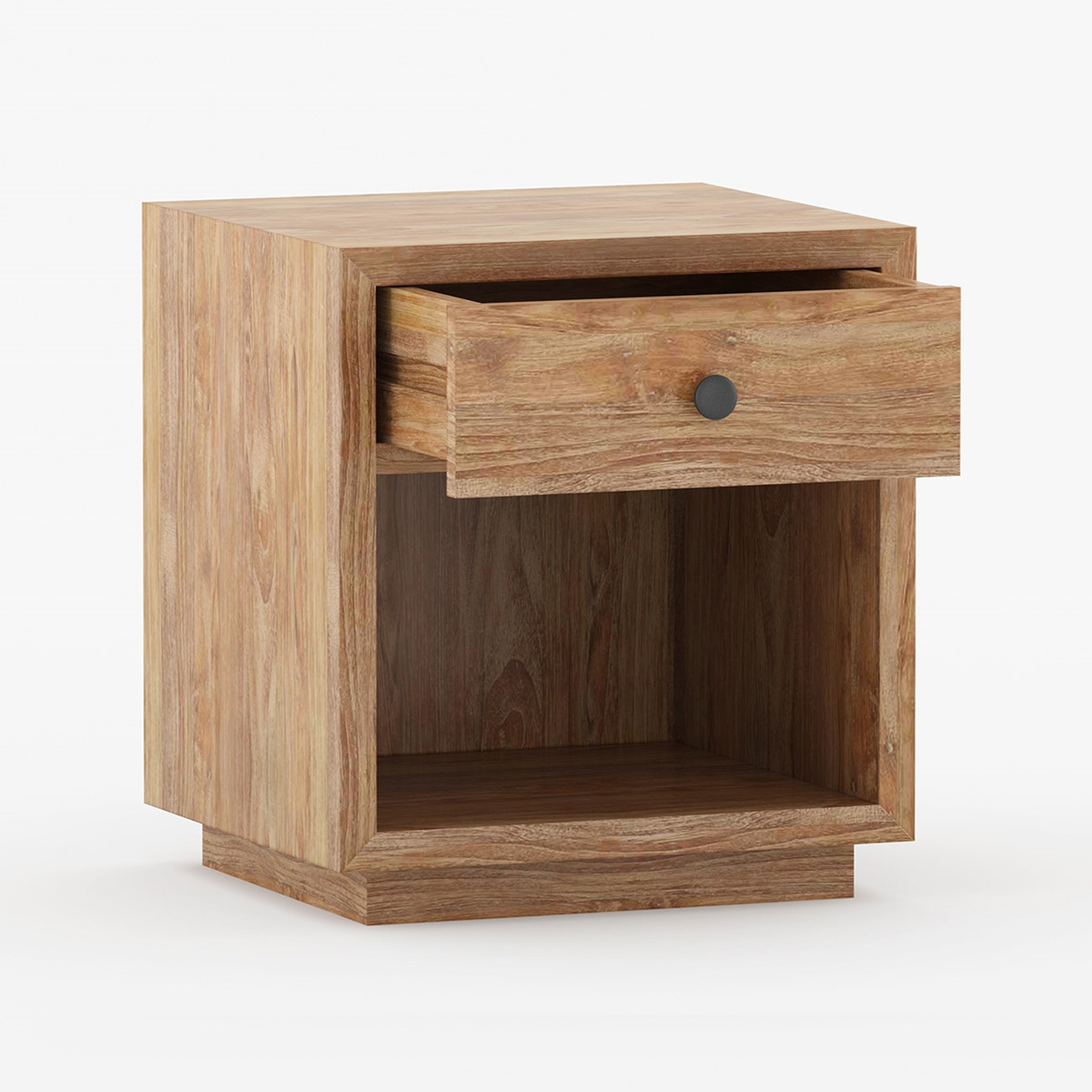 Solid Wood Bedside Table with Drawer & Open Shelf | Modern Wooden Nightstand | Handmade Rustic Side Table | Bedroom Storage Furniture