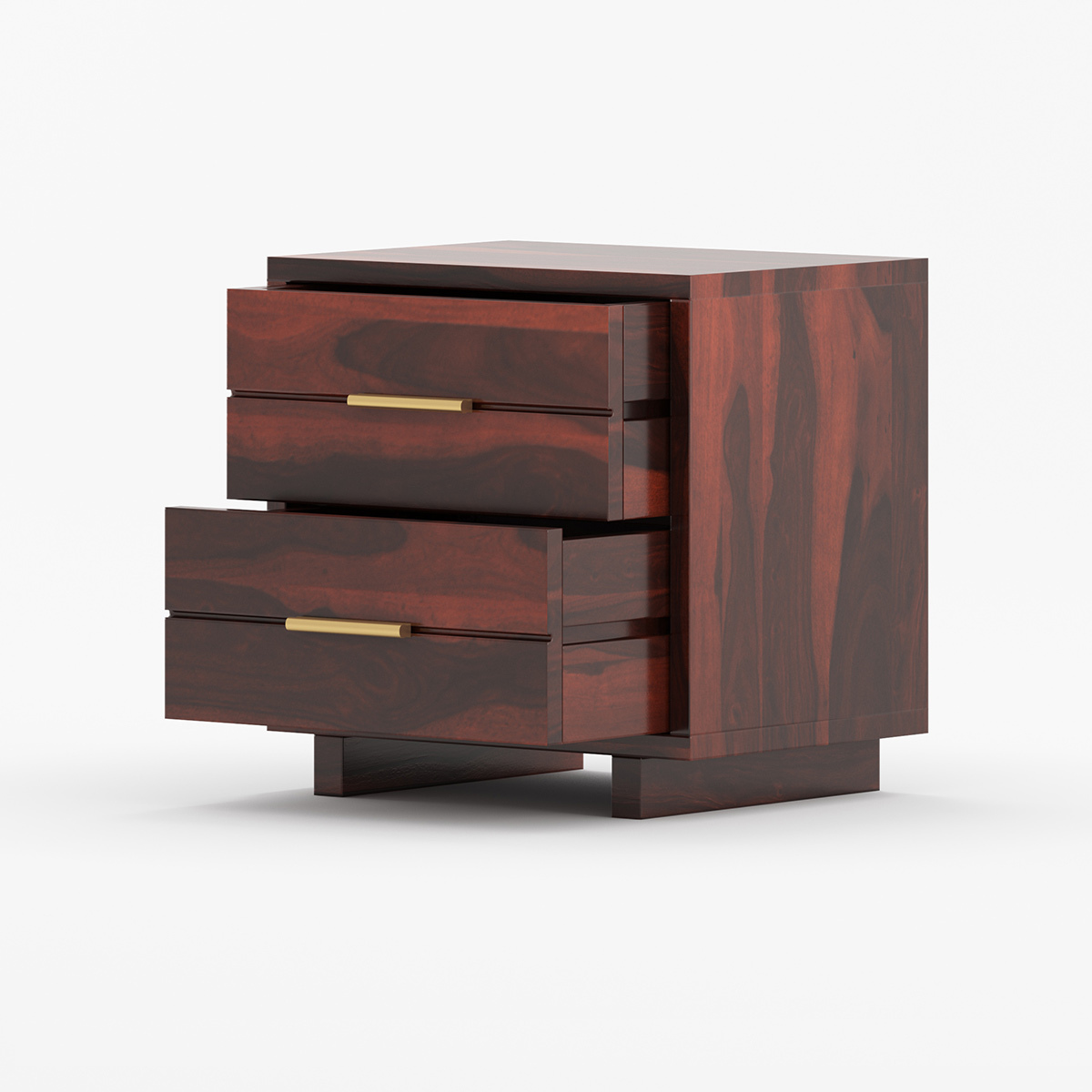 Luxury Solid Wood Bedside Table with 3 Drawers | Modern Dark Wood Nightstand | Minimalist Bedroom Side Table