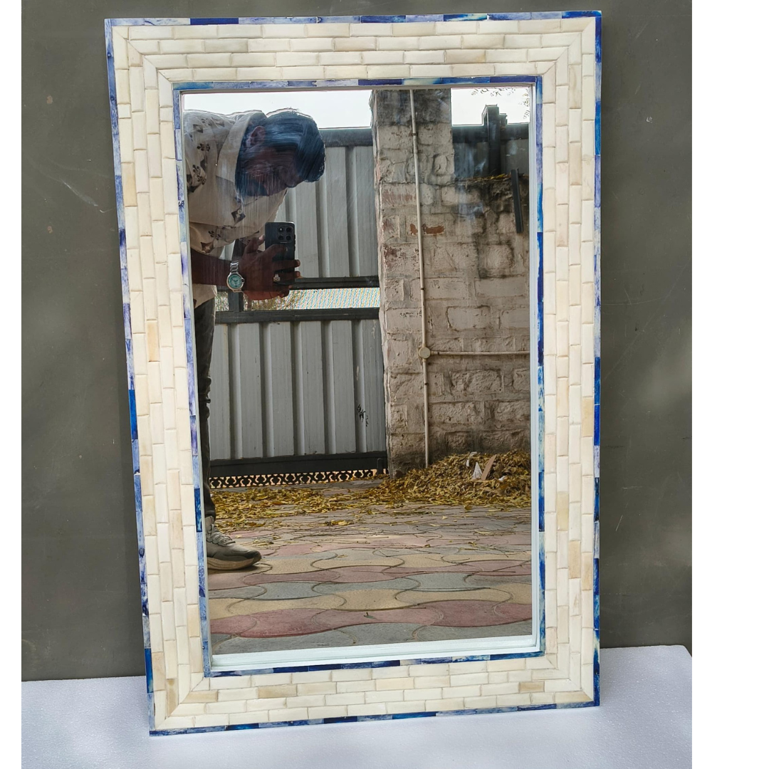 Blue Bone Inlay Mirror – Handmade Decorative Wall Mirror Frame