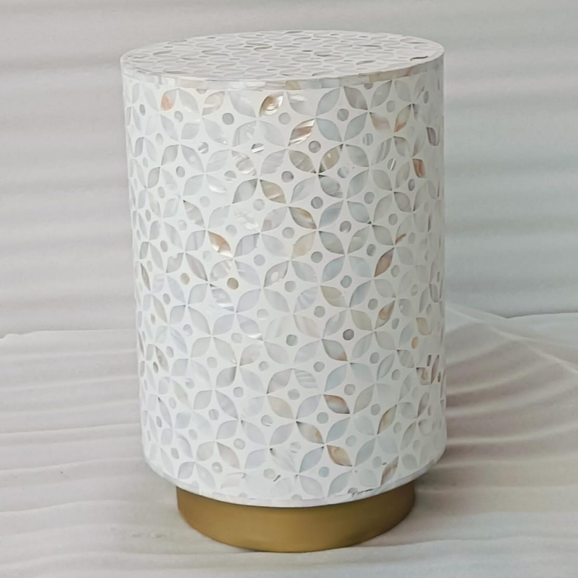 White Mother of Pearl End Table | Handmade Round MOP Accent Side Table