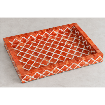 Handmade Orange Bone Inlay Serving Tray – Moroccan Geometric Design