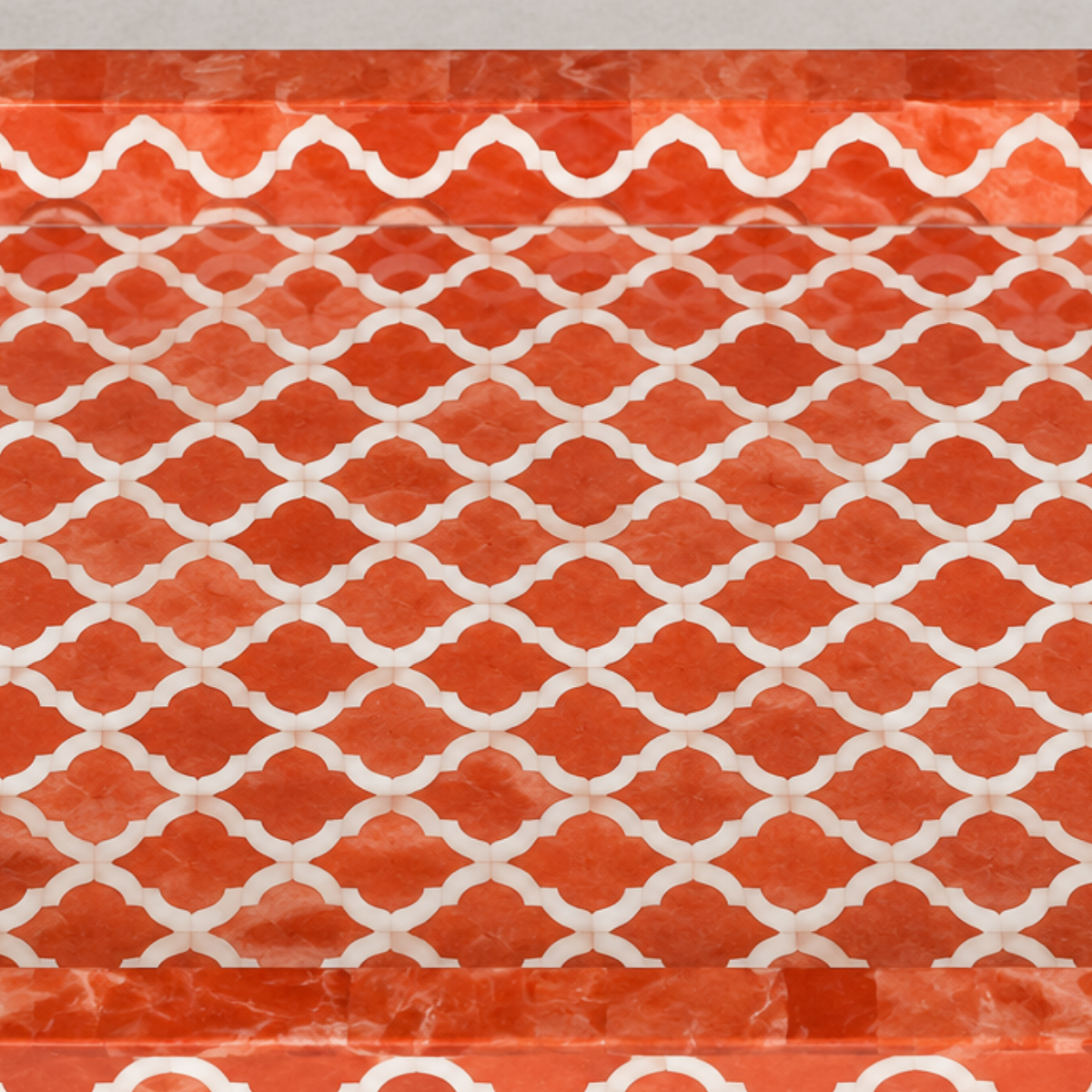 Handmade Orange Bone Inlay Serving Tray – Moroccan Geometric Design