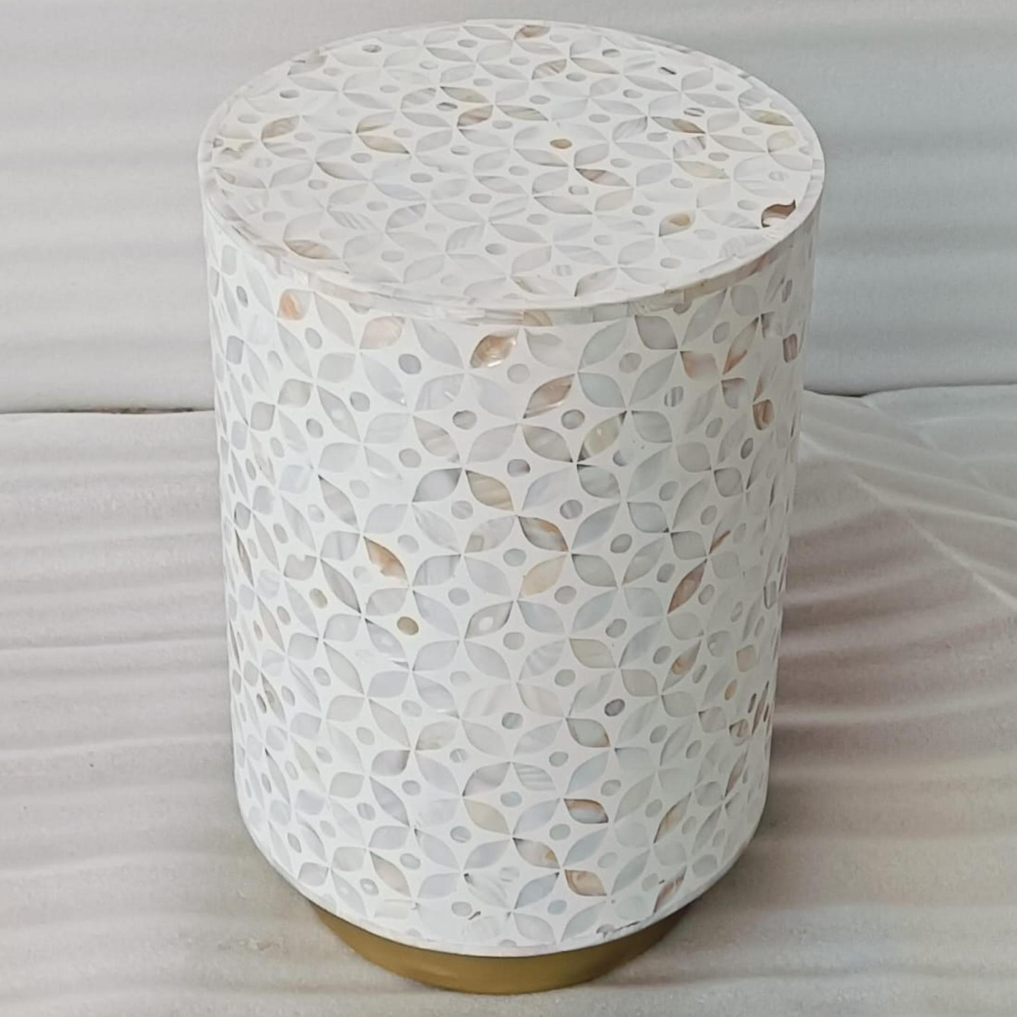 White Mother of Pearl End Table | Handmade Round MOP Accent Side Table