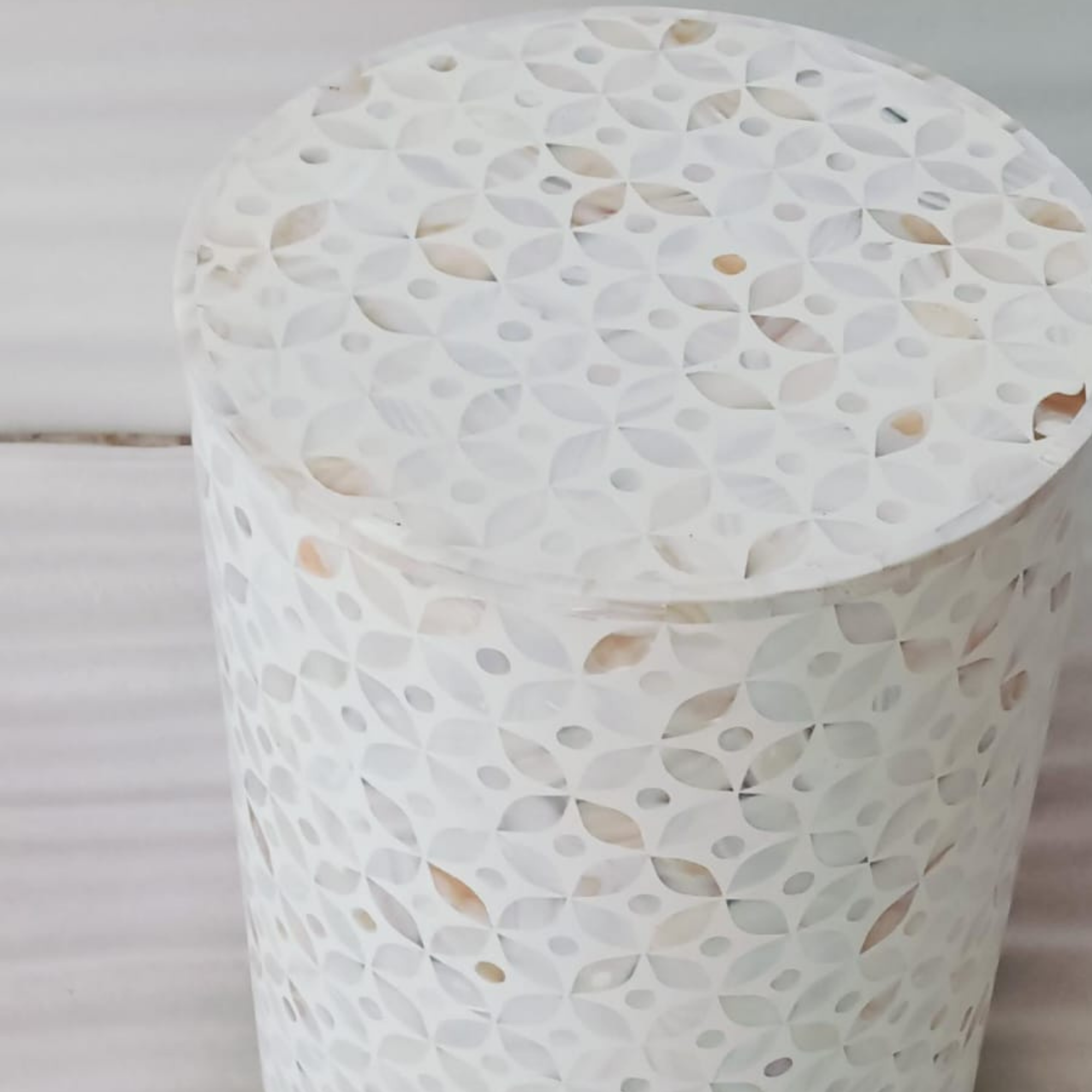 White Mother of Pearl End Table | Handmade Round MOP Accent Side Table