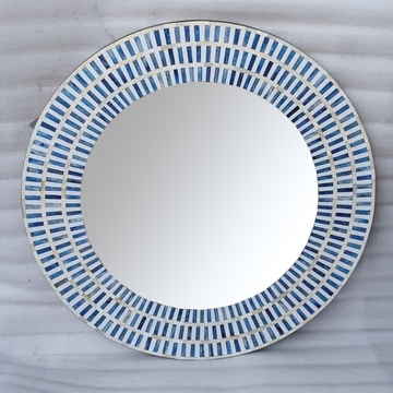 Blue Bone Inlay Round Mirror | Handmade Decorative Wall Mirror