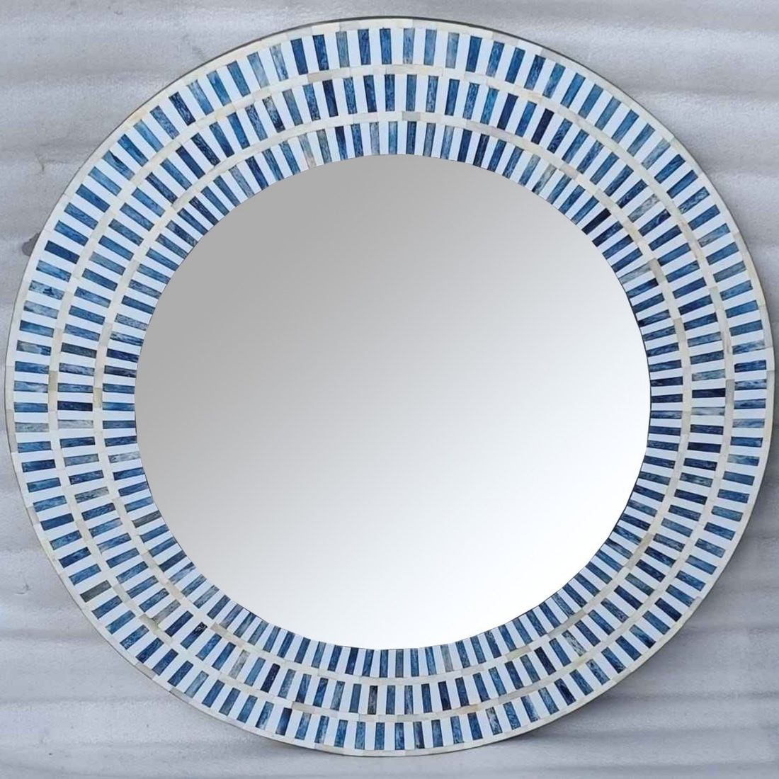 Blue Bone Inlay Round Mirror | Handmade Decorative Wall Mirror