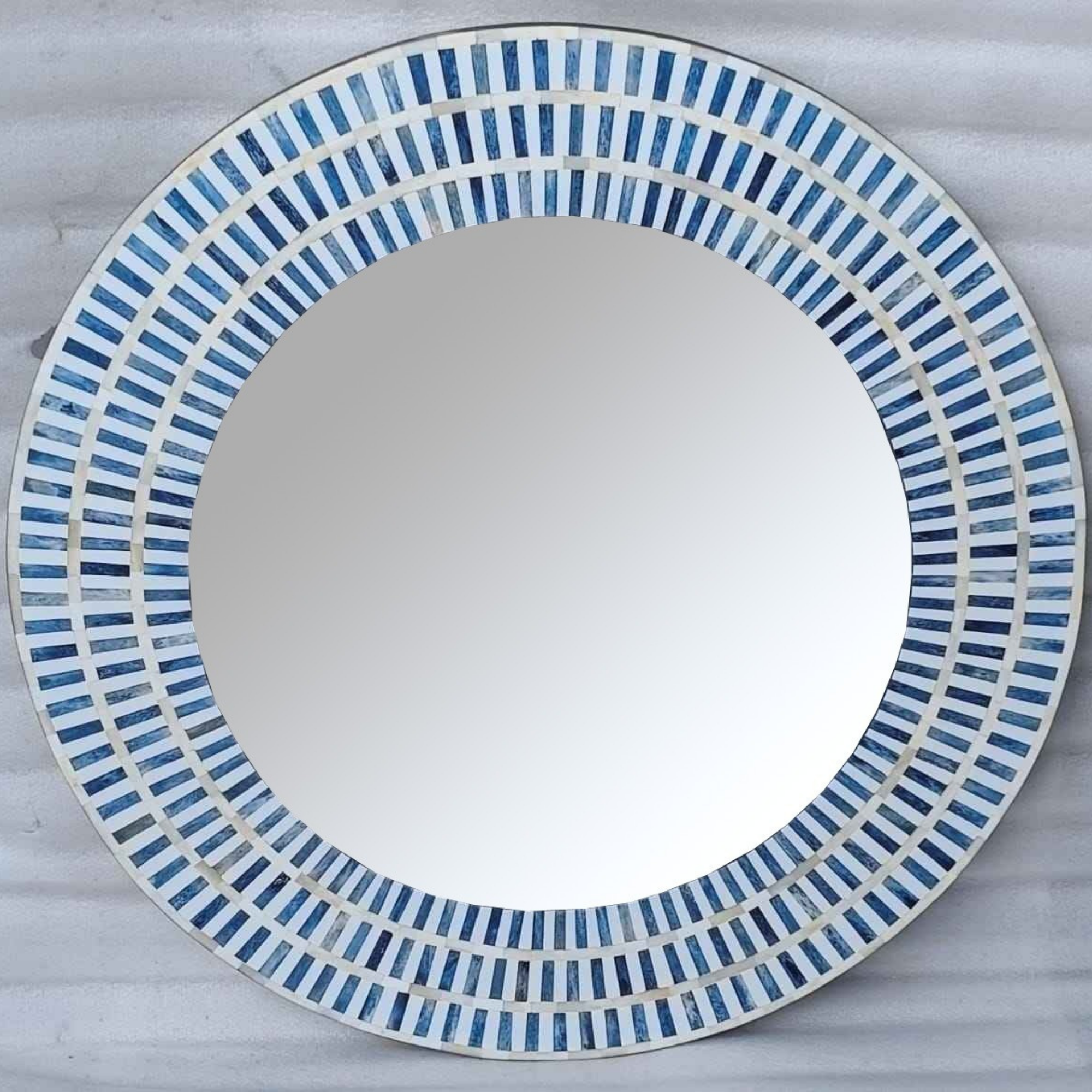 Blue Bone Inlay Round Mirror | Handmade Decorative Wall Mirror