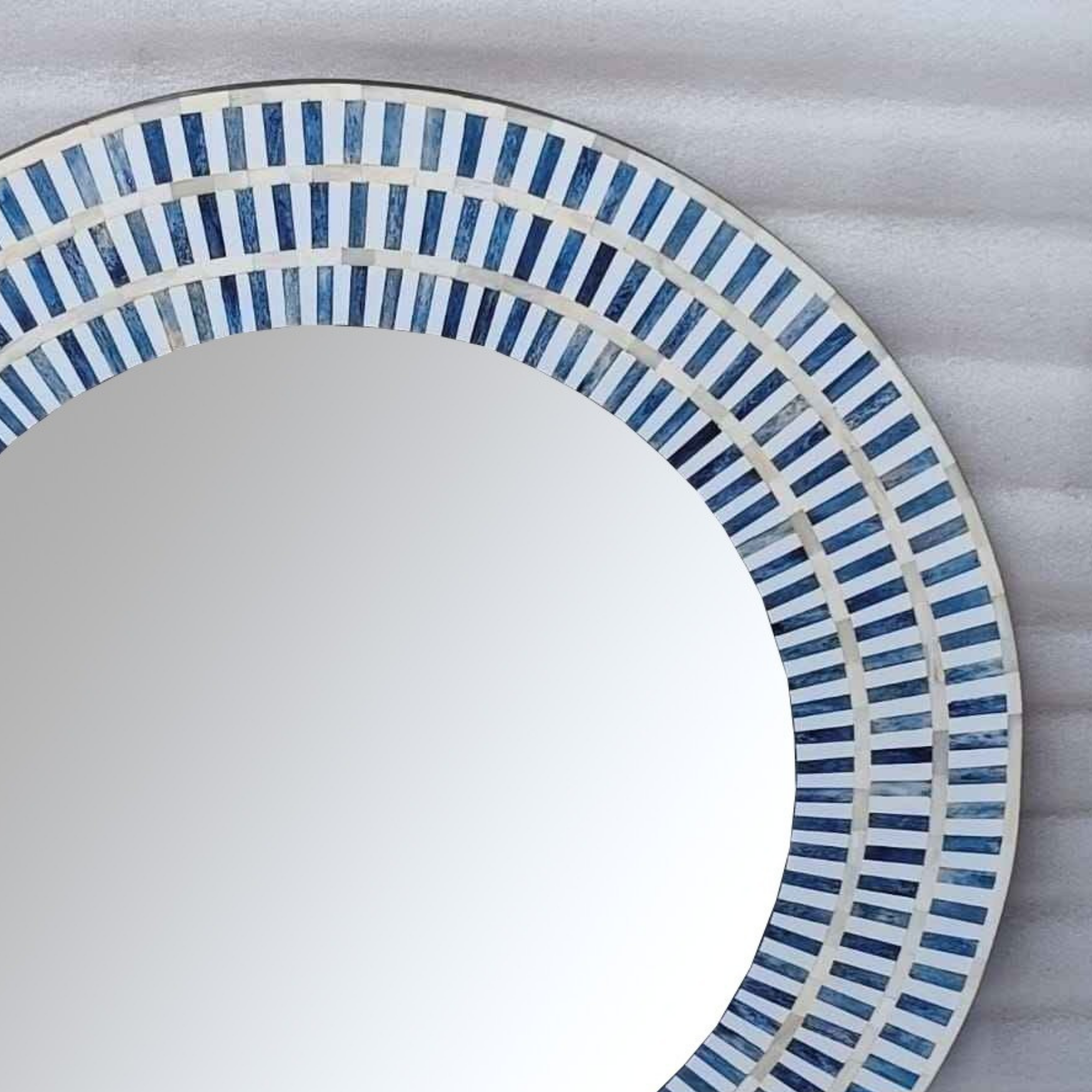 Blue Bone Inlay Round Mirror | Handmade Decorative Wall Mirror