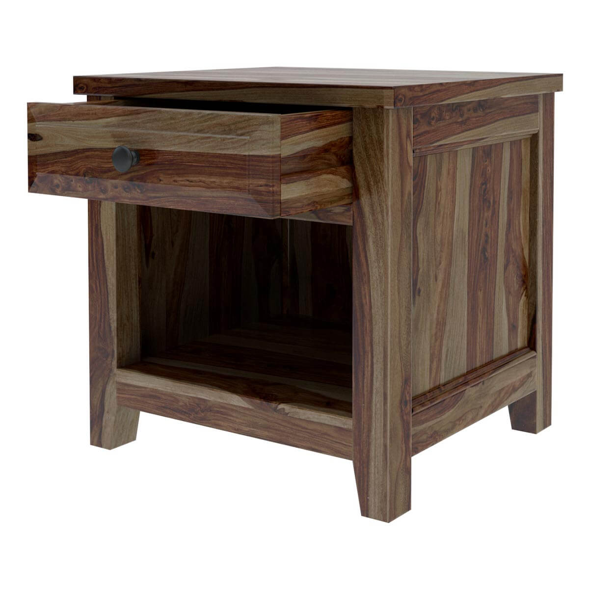 Solid Wood Bedside Table with Drawer & Open Shelf | Modern Rustic Nightstand | Wooden Bedroom Side Table
