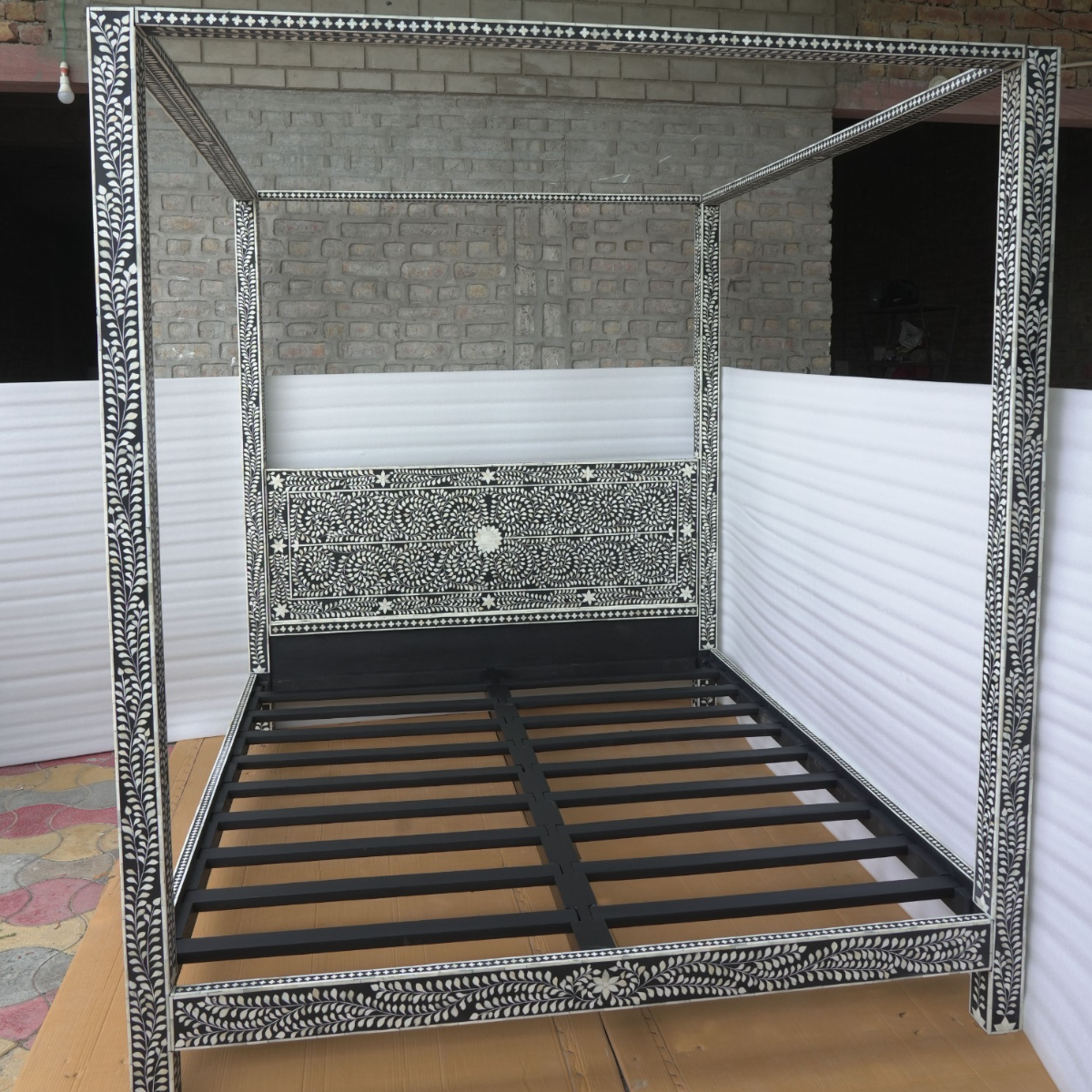 Handmade Bone Inlay Canopy Bed – Luxury Four Poster Bed
