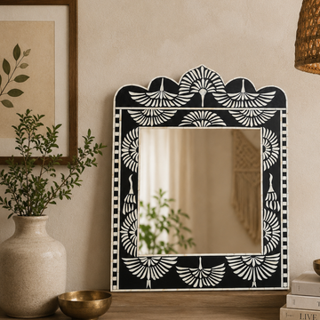 Black Bone Inlay Mirror – Handmade Decorative Luxury Wall Mirror