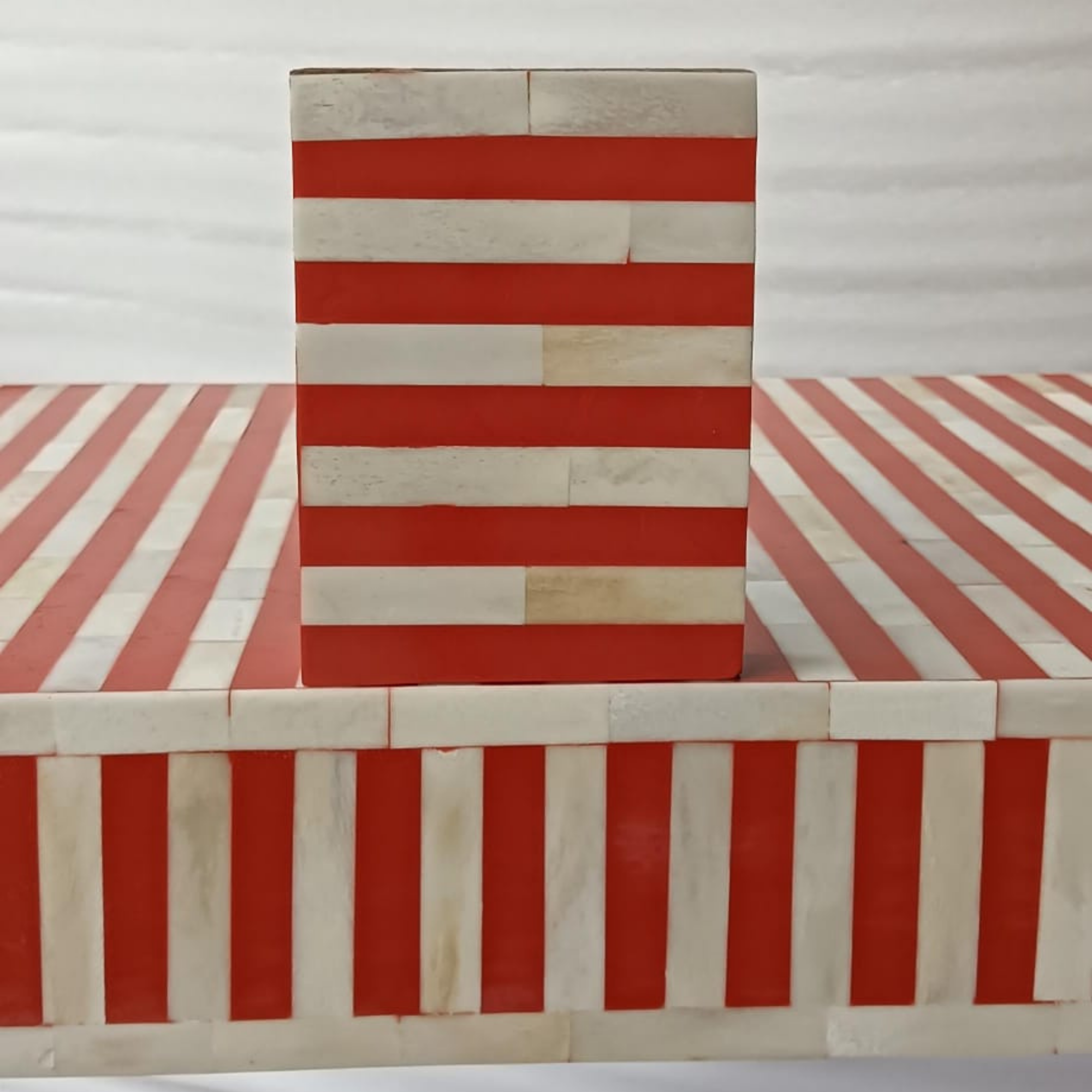 Orange Striped Bone Inlay Waterfall Console Table | Handmade Modern Entryway Console