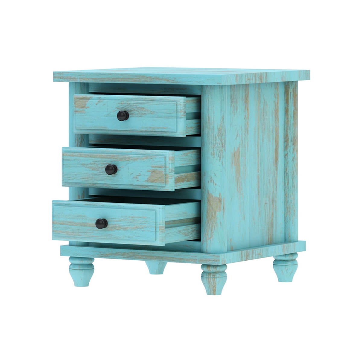 Distressed Turquoise Bedside Table with 3 Drawers | Vintage Wooden Nightstand | Rustic Farmhouse Side Table