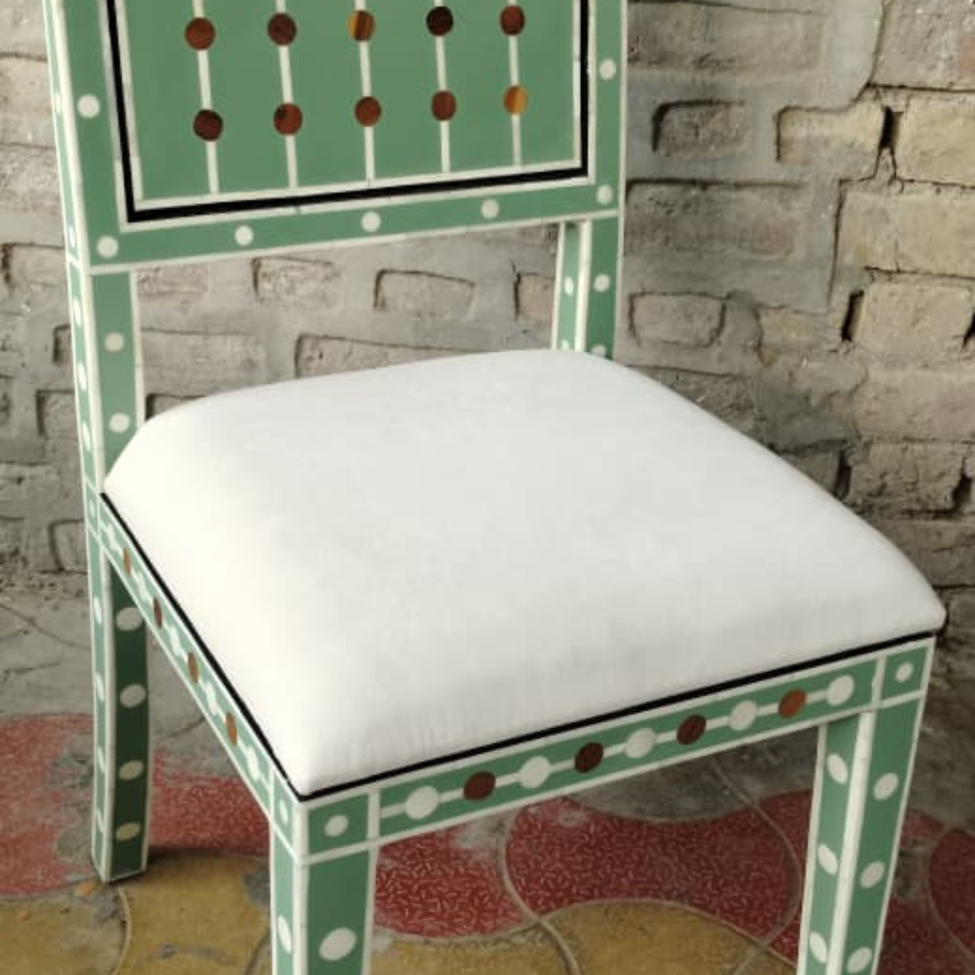 Bone Inlay Dining Table Handmade Luxury Dining Table Geometric Floral Inlay Table Wooden Dining Furniture Boho Chic Home