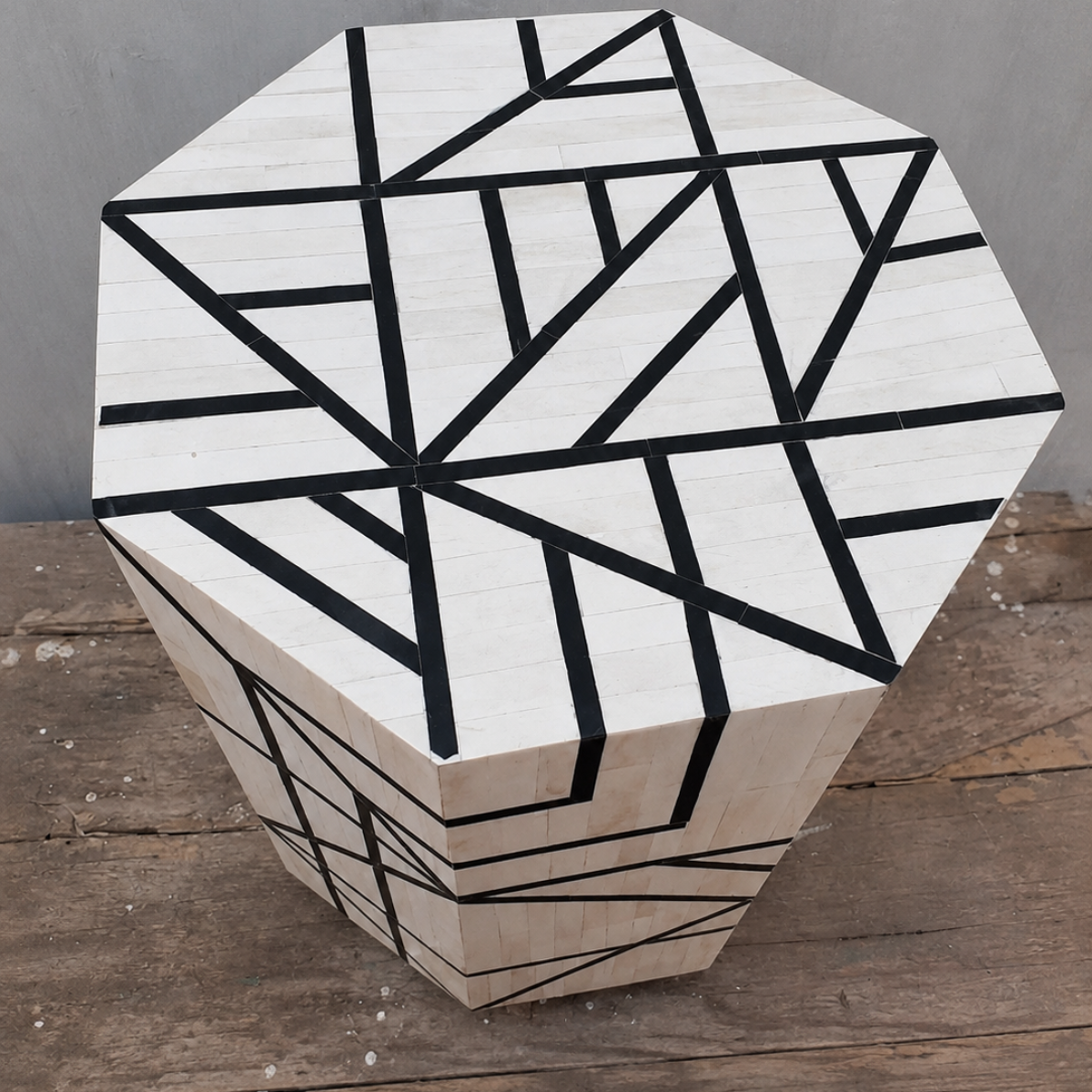 Geometric Bone Inlay Side Table | Handmade Modern Accent Table