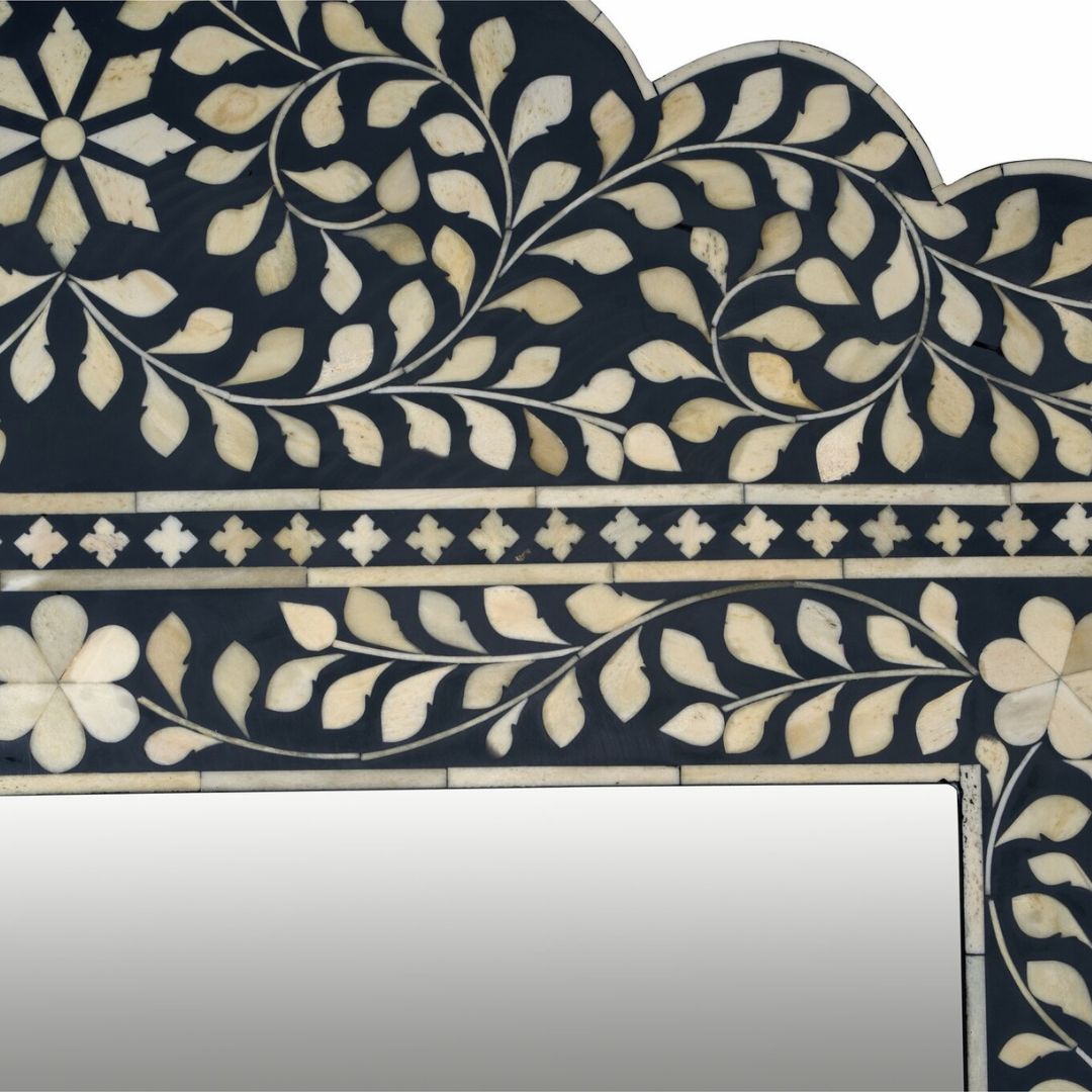 Handmade Bone Inlay Mirror Frame Blue Floral Design Decorative Wall Mirror Luxury Home Decor