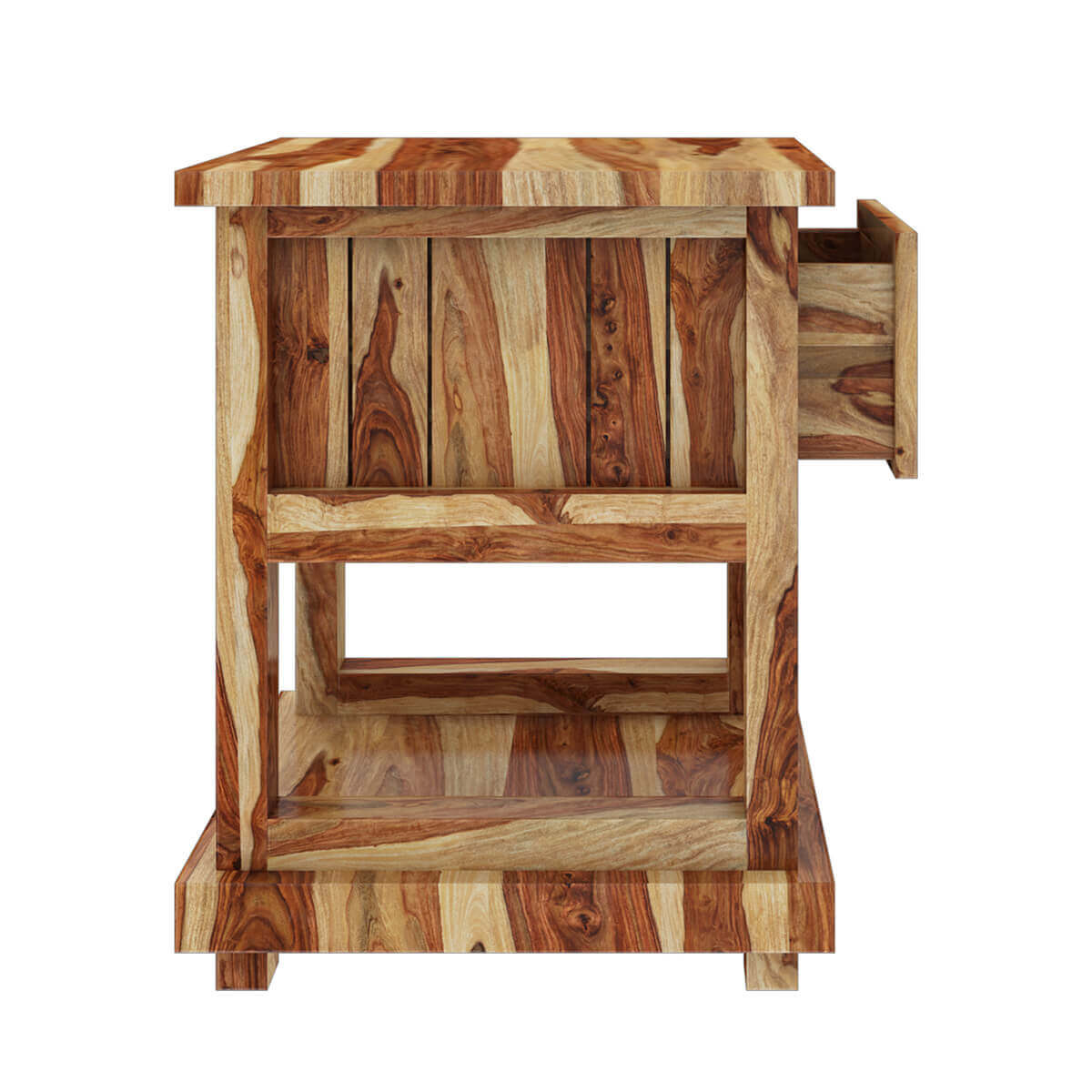 Solid Wood Bedside Table with Drawer & Open Shelf | Rustic Natural Wood Nightstand | Modern Bedroom Side Table