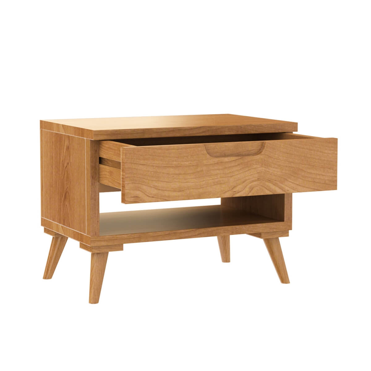 Mid Century Modern Bedside Table | Solid Wood Nightstand with Drawer & Shelf | Minimalist Wooden Side Table