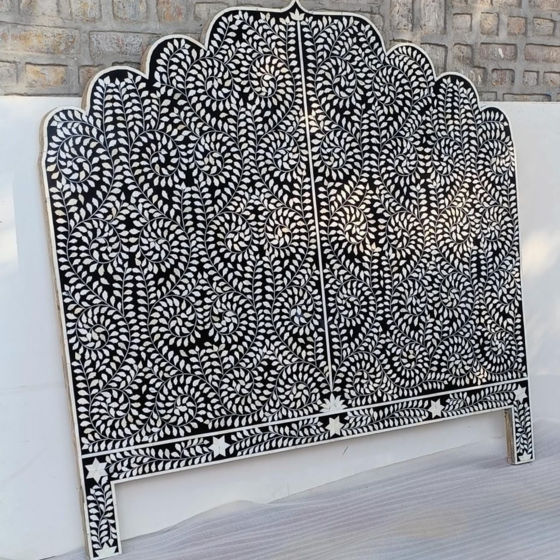 Black Bone Inlay Headboard | Handmade Floral Luxury Bed Headboard