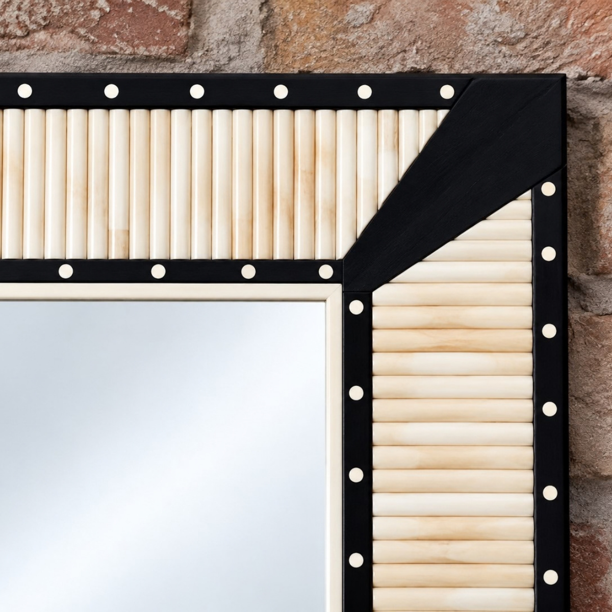 Handmade Black & Ivory Bone Inlay Mirror – Rectangular Striped Wall Mirror