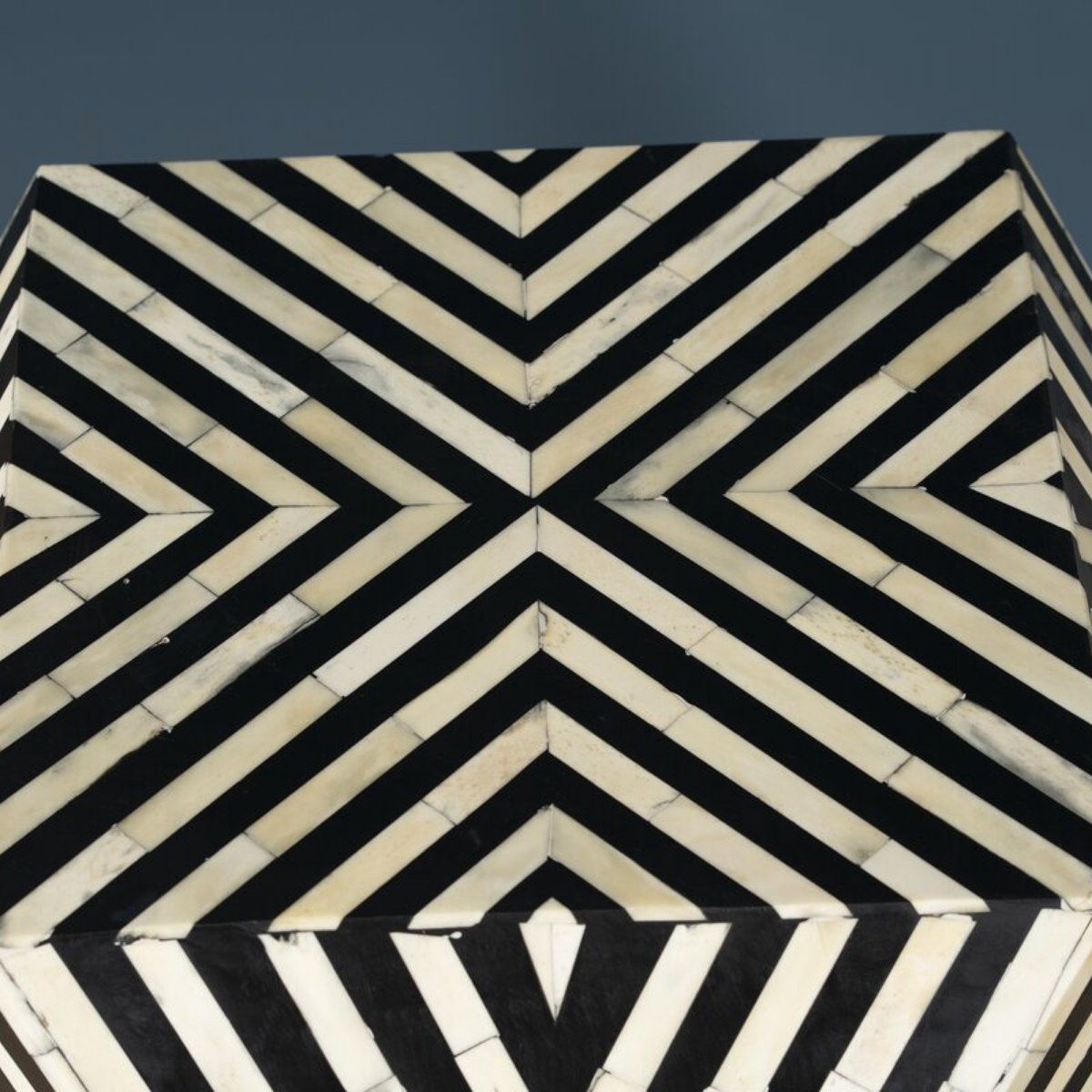 Black Geometric Bone Inlay Hexagon Side Table | Handmade Accent End Table