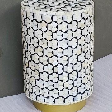Black & White Geometric Bone Inlay End Table | Handmade Accent Table