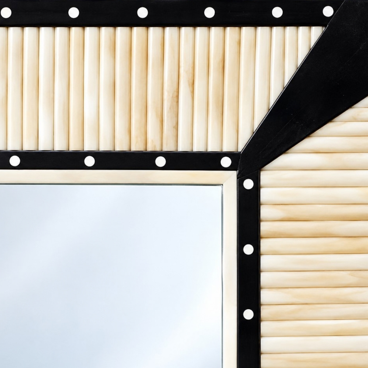Handmade Black & Ivory Bone Inlay Mirror – Rectangular Striped Wall Mirror