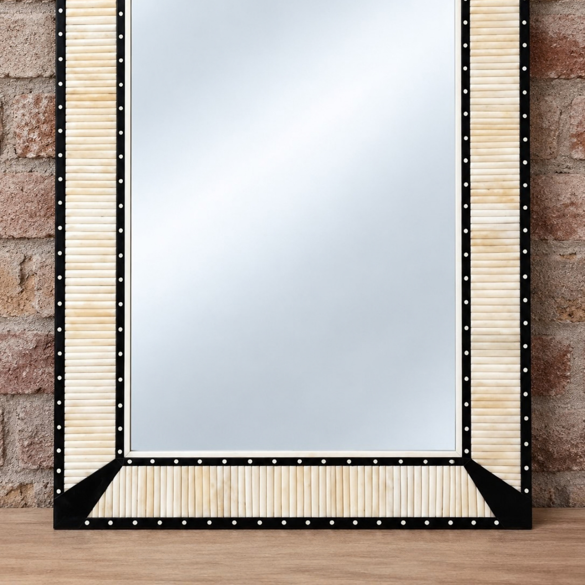 Handmade Black & Ivory Bone Inlay Mirror – Rectangular Striped Wall Mirror