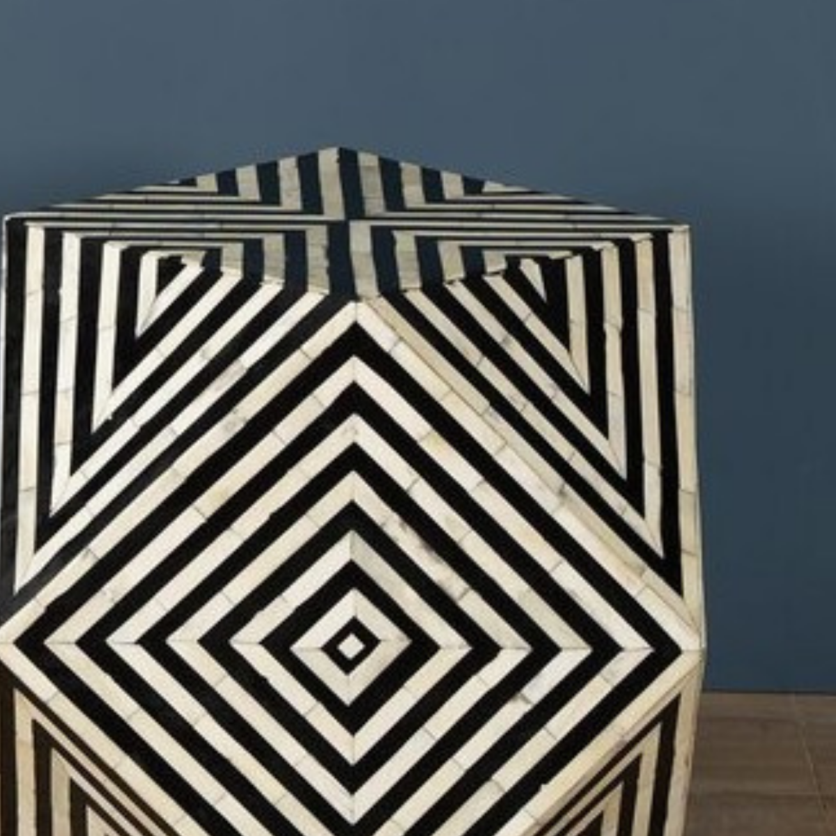 Black Geometric Bone Inlay Hexagon Side Table | Handmade Accent End Table