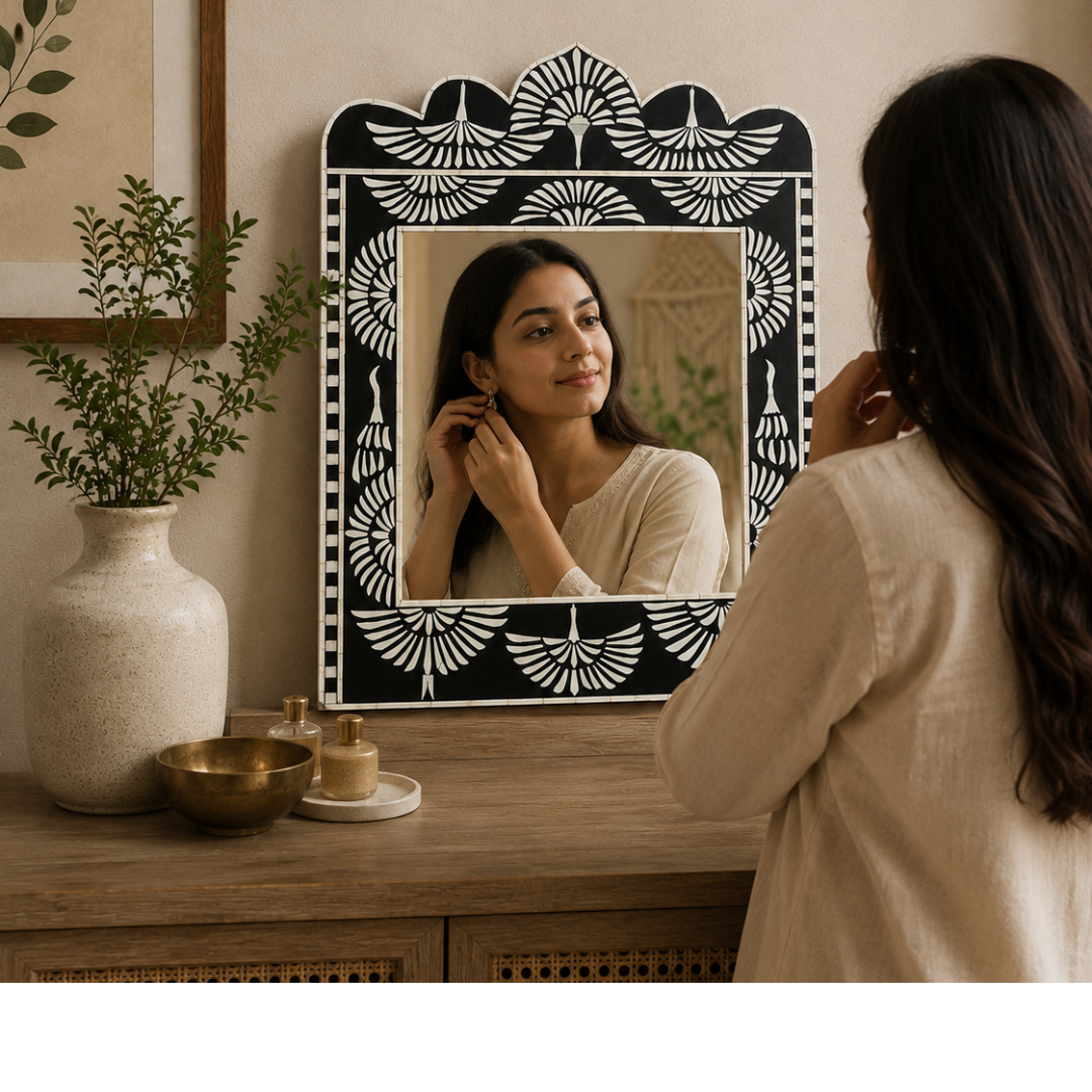 Black Bone Inlay Mirror – Handmade Decorative Luxury Wall Mirror