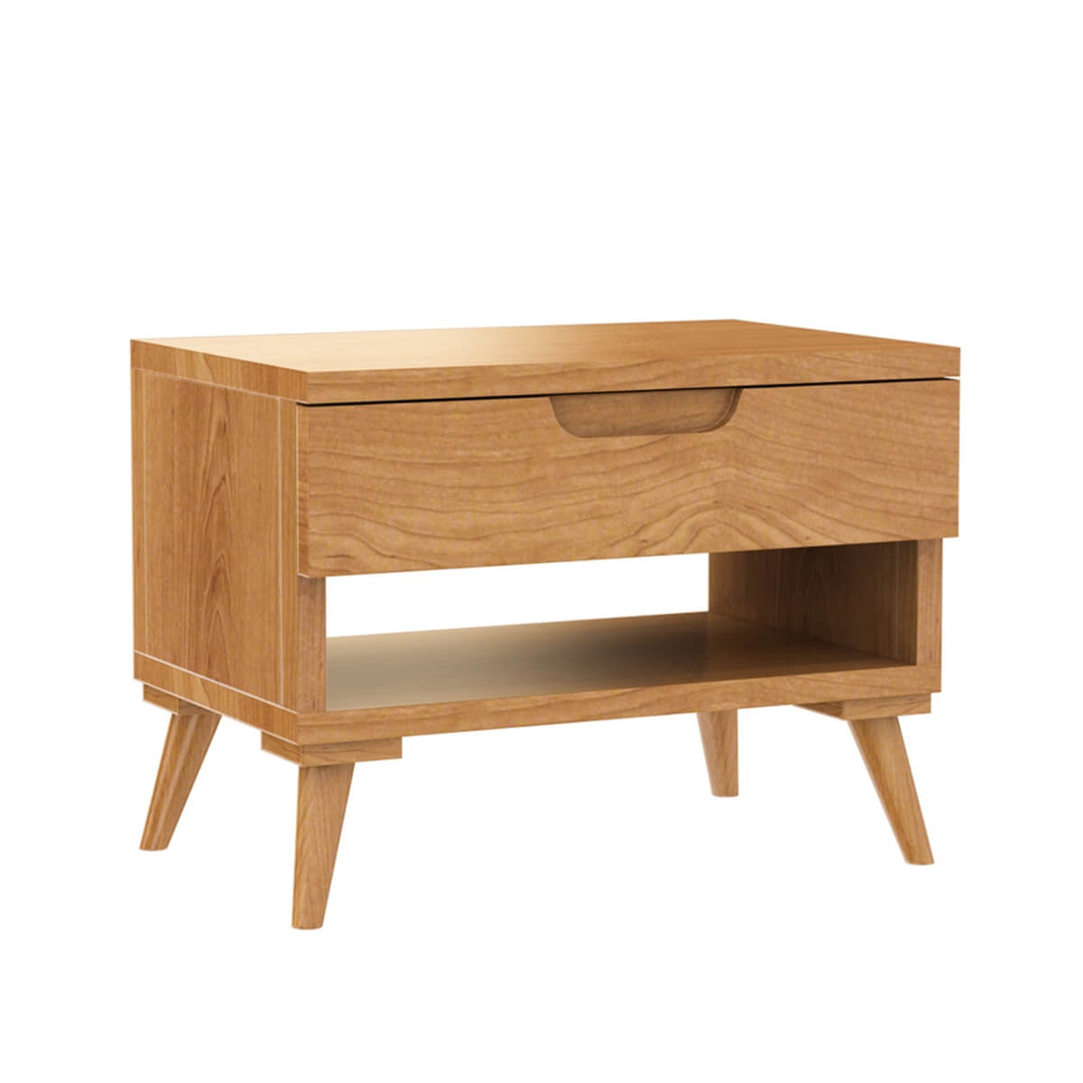 Mid Century Modern Bedside Table | Solid Wood Nightstand with Drawer & Shelf | Minimalist Wooden Side Table