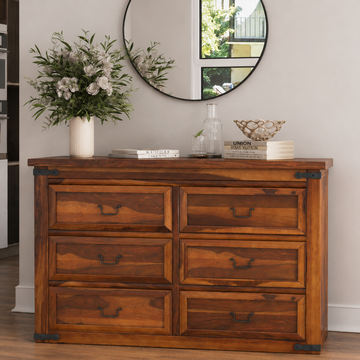 Solid Wood 6 Drawer Dresser | Classic Shaker Style Chest of Drawers | Rustic Farmhouse Bedroom Storage Cabinet