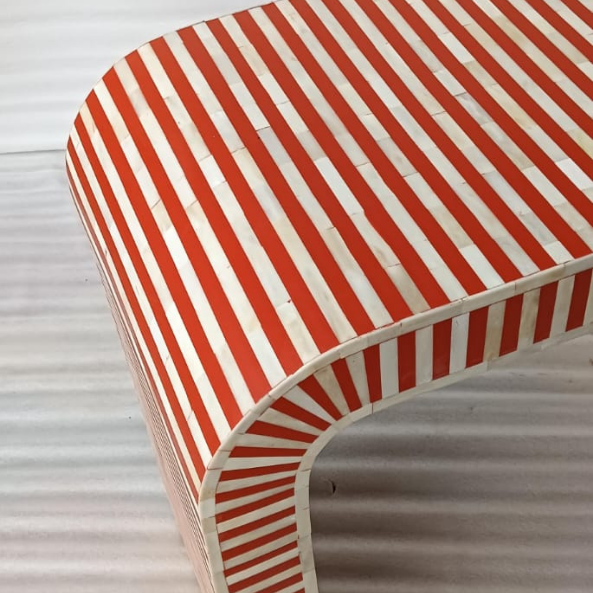 Orange Striped Bone Inlay Waterfall Console Table | Handmade Modern Entryway Console