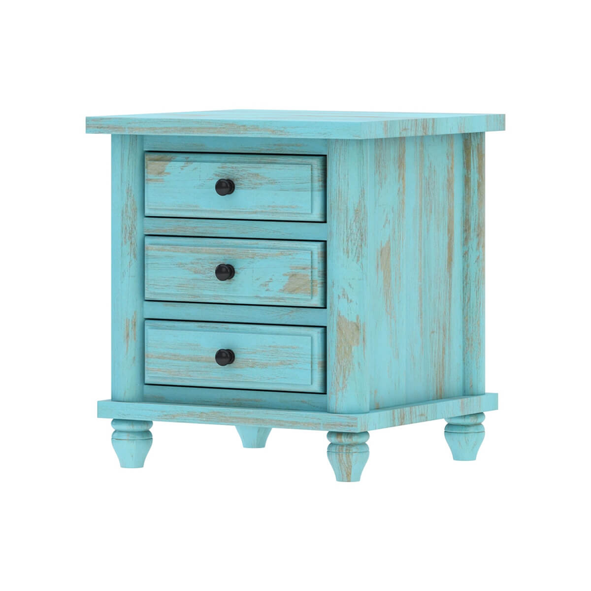 Distressed Turquoise Bedside Table with 3 Drawers | Vintage Wooden Nightstand | Rustic Farmhouse Side Table