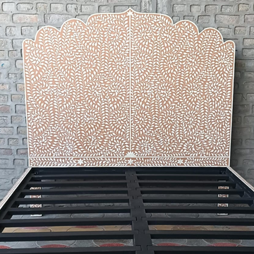 Blush Pink Mother of Pearl Inlay Bed – Floral Scalloped Platform Bed Frame